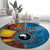 Personalised Australia and Fiji Together Round Carpet Tribal Palm Tree with Tapa and Aboriginal Animals Half Style