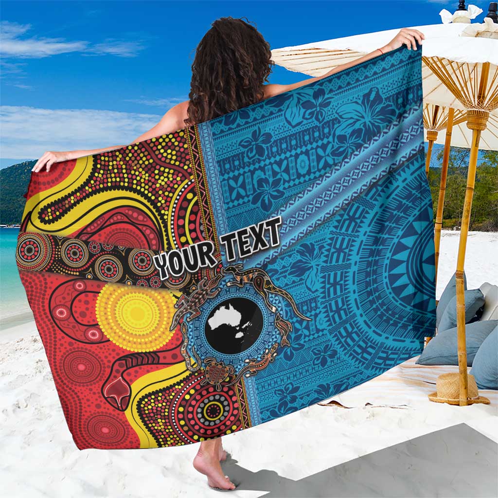 Personalised Australia and Fiji Together Sarong Tribal Palm Tree with Tapa and Aboriginal Animals Half Style