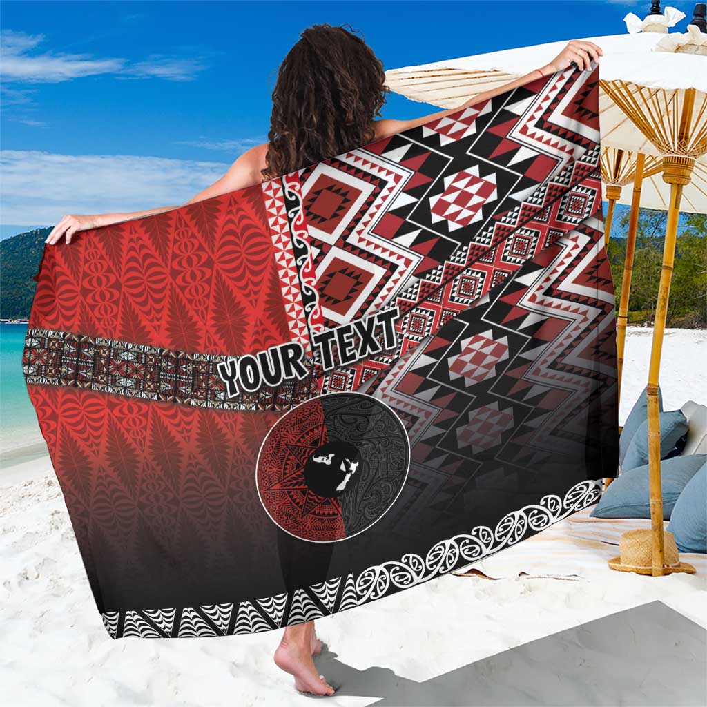 Personalised Aotearoa and Tonga Together Sarong Manaia and Tongan Tribal Cross - Taniko and Ngatu Art Tattoo LT03 One Size 44 x 66 inches Red - Polynesian Pride