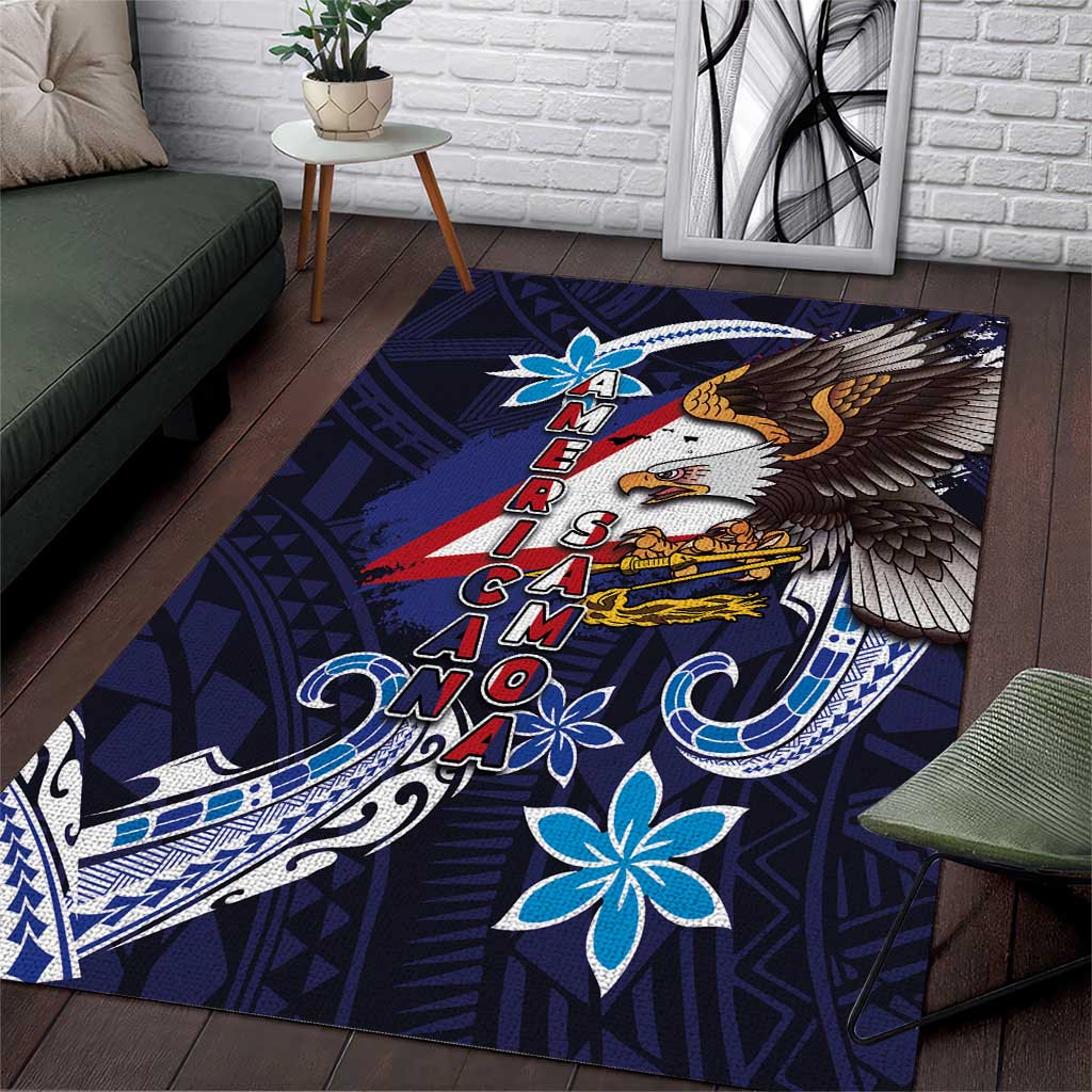 American Samoa Flag Day Area Rug Bald Eagle with Uatogi and Fue - Polynesian and Floral Tribal Tattoo LT03 Navy - Polynesian Pride