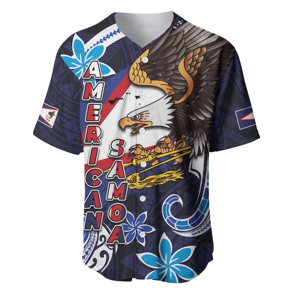 American Samoa Flag Day Baseball Jersey Bald Eagle with Uatogi and Fue - Polynesian and Floral Tribal Tattoo LT03 Navy - Polynesian Pride