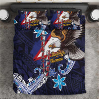 American Samoa Flag Day Bedding Set Bald Eagle with Uatogi and Fue - Polynesian and Floral Tribal Tattoo LT03 Navy - Polynesian Pride