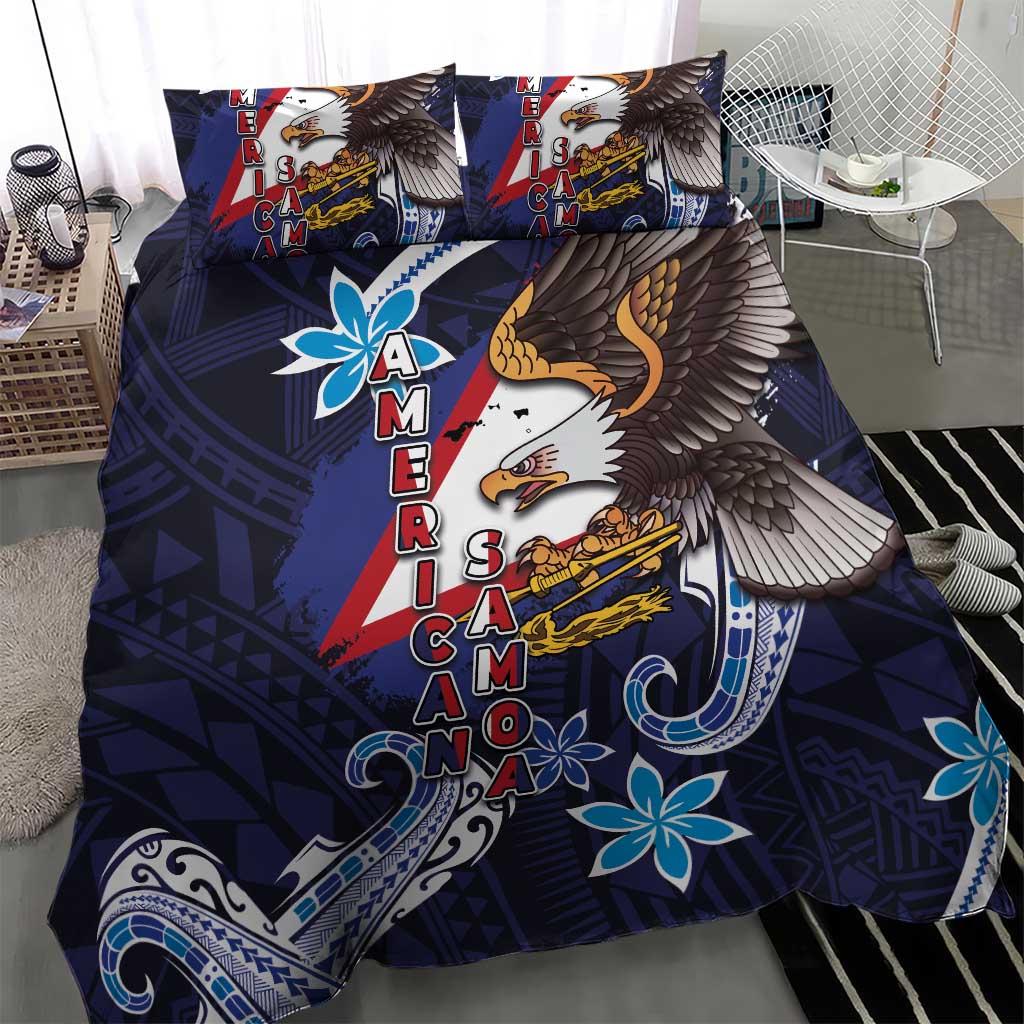 American Samoa Flag Day Bedding Set Bald Eagle with Uatogi and Fue - Polynesian and Floral Tribal Tattoo LT03 - Polynesian Pride