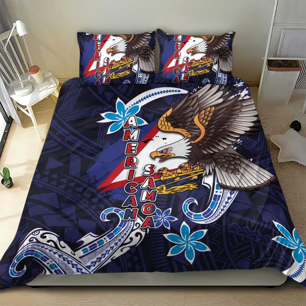 American Samoa Flag Day Bedding Set Bald Eagle with Uatogi and Fue - Polynesian and Floral Tribal Tattoo LT03 - Polynesian Pride