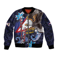 American Samoa Flag Day Bomber Jacket Bald Eagle with Uatogi and Fue - Polynesian and Floral Tribal Tattoo LT03 Unisex Navy - Polynesian Pride