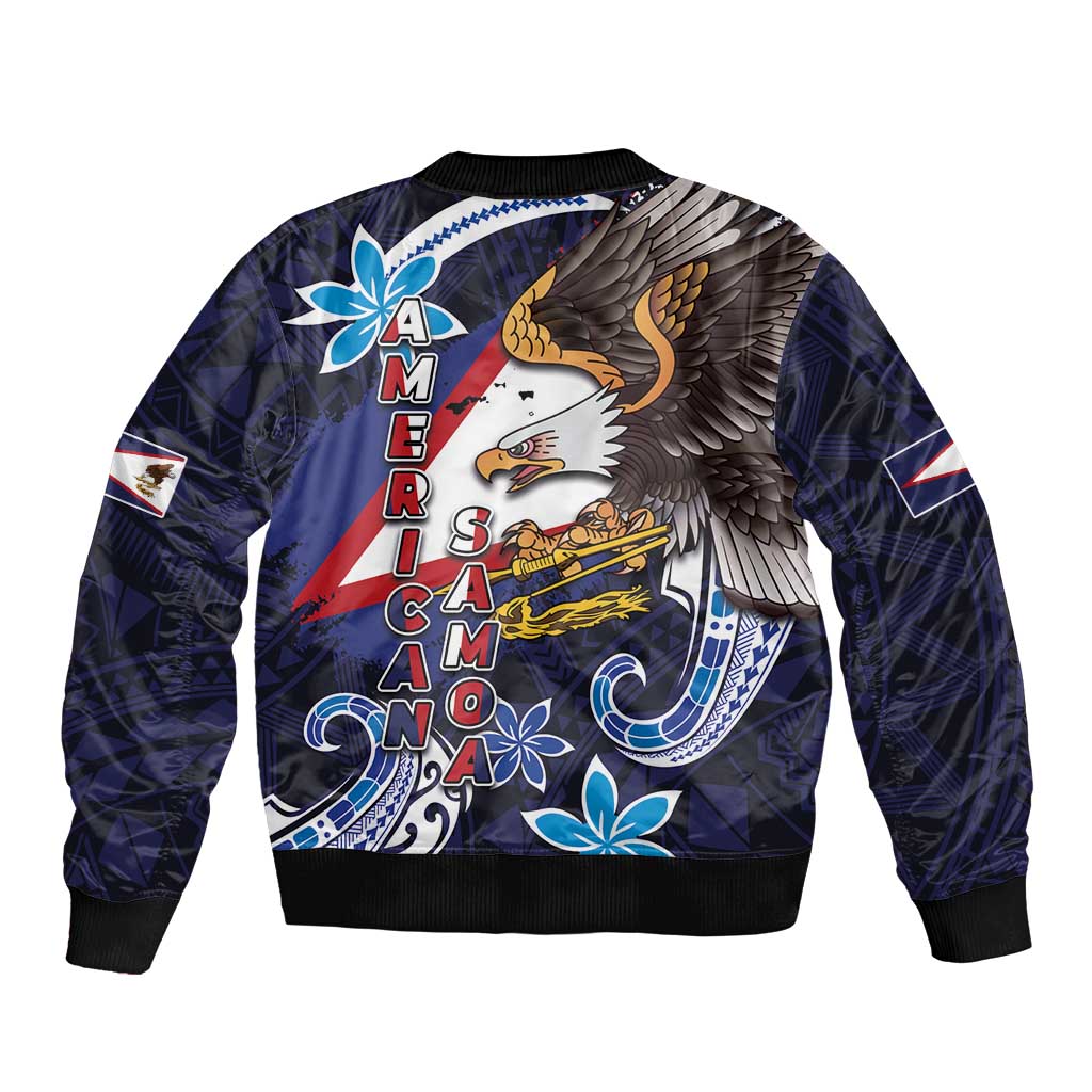 American Samoa Flag Day Bomber Jacket Bald Eagle with Uatogi and Fue - Polynesian and Floral Tribal Tattoo LT03 - Polynesian Pride