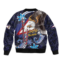 American Samoa Flag Day Bomber Jacket Bald Eagle with Uatogi and Fue - Polynesian and Floral Tribal Tattoo LT03 - Polynesian Pride