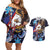 American Samoa Flag Day Couples Matching Off Shoulder Short Dress and Hawaiian Shirt Bald Eagle with Uatogi and Fue - Polynesian and Floral Tribal Tattoo