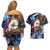 American Samoa Flag Day Couples Matching Off Shoulder Short Dress and Hawaiian Shirt Bald Eagle with Uatogi and Fue - Polynesian and Floral Tribal Tattoo