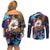 American Samoa Flag Day Couples Matching Off Shoulder Short Dress and Long Sleeve Button Shirt Bald Eagle with Uatogi and Fue - Polynesian and Floral Tribal Tattoo