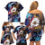 American Samoa Flag Day Family Matching Off Shoulder Short Dress and Hawaiian Shirt Bald Eagle with Uatogi and Fue - Polynesian and Floral Tribal Tattoo