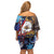 American Samoa Flag Day Family Matching Off Shoulder Short Dress and Hawaiian Shirt Bald Eagle with Uatogi and Fue - Polynesian and Floral Tribal Tattoo