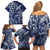 New Zealand Connecting with Seas Family Matching Off Shoulder Short Dress and Hawaiian Shirt Maori Tribal and Sea Animals Tattoo - White Glass Style