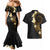 Polynesian Spiral Tribal Tattoo Couples Matching Mermaid Dress and Hawaiian Shirt Golden Color