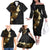 Polynesian Spiral Tribal Tattoo Family Matching Off The Shoulder Long Sleeve Dress and Hawaiian Shirt Golden Color