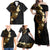 Polynesian Spiral Tribal Tattoo Family Matching Off Shoulder Maxi Dress and Hawaiian Shirt Golden Color