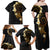 Polynesian Spiral Tribal Tattoo Family Matching Off Shoulder Maxi Dress and Hawaiian Shirt Golden Color