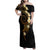 Polynesian Spiral Tribal Tattoo Family Matching Off Shoulder Maxi Dress and Hawaiian Shirt Golden Color