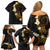 Polynesian Spiral Tribal Tattoo Family Matching Off Shoulder Short Dress and Hawaiian Shirt Golden Color