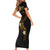 Polynesian Spiral Tribal Tattoo Family Matching Short Sleeve Bodycon Dress and Hawaiian Shirt Golden Color