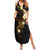 Polynesian Spiral Tribal Tattoo Family Matching Summer Maxi Dress and Hawaiian Shirt Golden Color