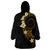 Polynesian Spiral Tribal Tattoo Wearable Blanket Hoodie Golden Color