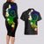 Polynesian Spiral Tribal Tattoo Couples Matching Long Sleeve Bodycon Dress and Hawaiian Shirt Fanciful Color