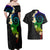 Polynesian Spiral Tribal Tattoo Couples Matching Off Shoulder Maxi Dress and Hawaiian Shirt Fanciful Color