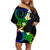 Polynesian Spiral Tribal Tattoo Family Matching Off Shoulder Short Dress and Hawaiian Shirt Fanciful Color