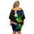 Polynesian Spiral Tribal Tattoo Family Matching Off Shoulder Short Dress and Hawaiian Shirt Fanciful Color