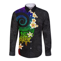 Polynesian Spiral Tribal Tattoo Long Sleeve Button Shirt Fanciful Color LT03 Unisex Black - Polynesian Pride