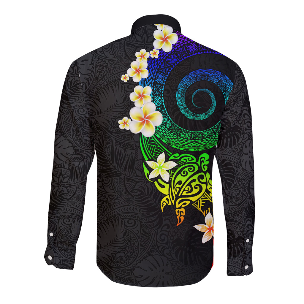 Polynesian Spiral Tribal Tattoo Long Sleeve Button Shirt Fanciful Color LT03 - Polynesian Pride