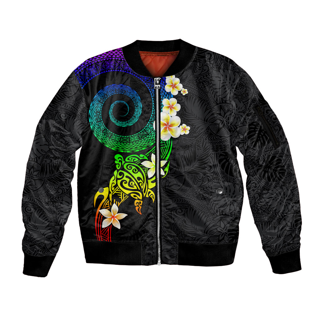 Polynesian Spiral Tribal Tattoo Sleeve Zip Bomber Jacket Fanciful Color LT03 Unisex Black - Polynesian Pride