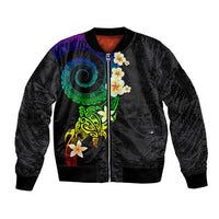 Polynesian Spiral Tribal Tattoo Sleeve Zip Bomber Jacket Fanciful Color LT03 Unisex Black - Polynesian Pride