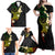 Polynesian Spiral Tribal Tattoo Family Matching Off Shoulder Maxi Dress and Hawaiian Shirt Reggae Color