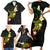 Polynesian Spiral Tribal Tattoo Family Matching Short Sleeve Bodycon Dress and Hawaiian Shirt Reggae Color