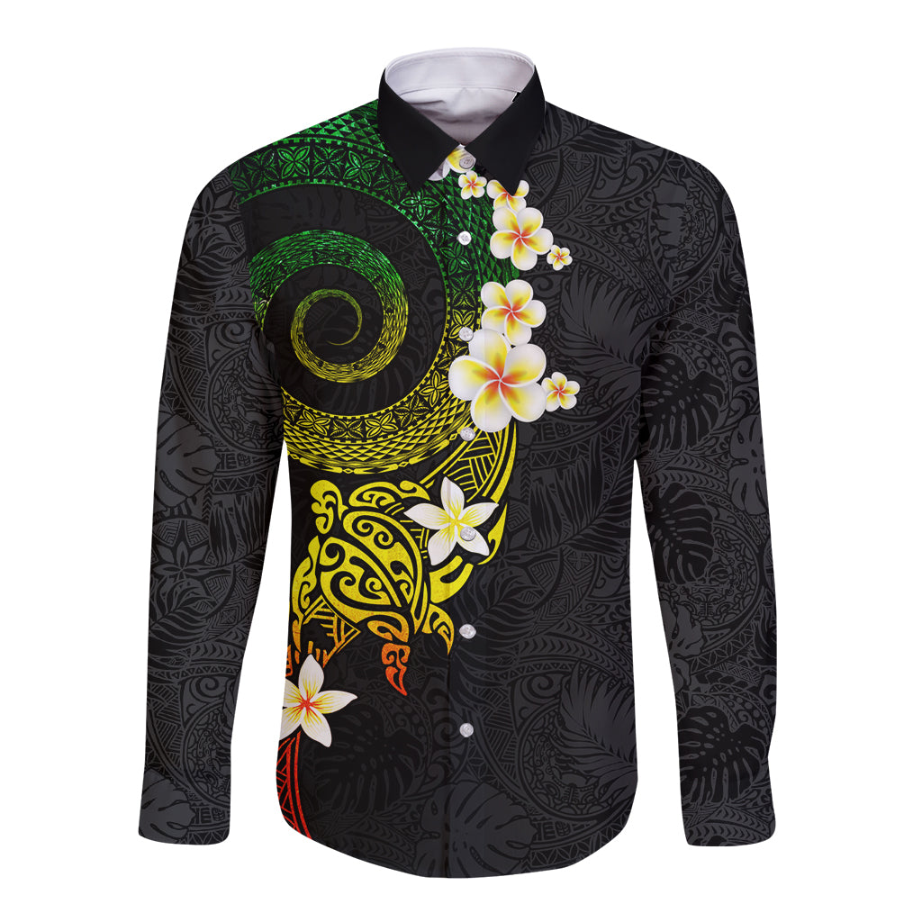 Polynesian Spiral Tribal Tattoo Long Sleeve Button Shirt Reggae Color LT03 Unisex Reggae - Polynesian Pride