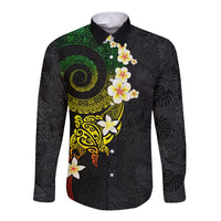 Polynesian Spiral Tribal Tattoo Long Sleeve Button Shirt Reggae Color LT03 Unisex Reggae - Polynesian Pride