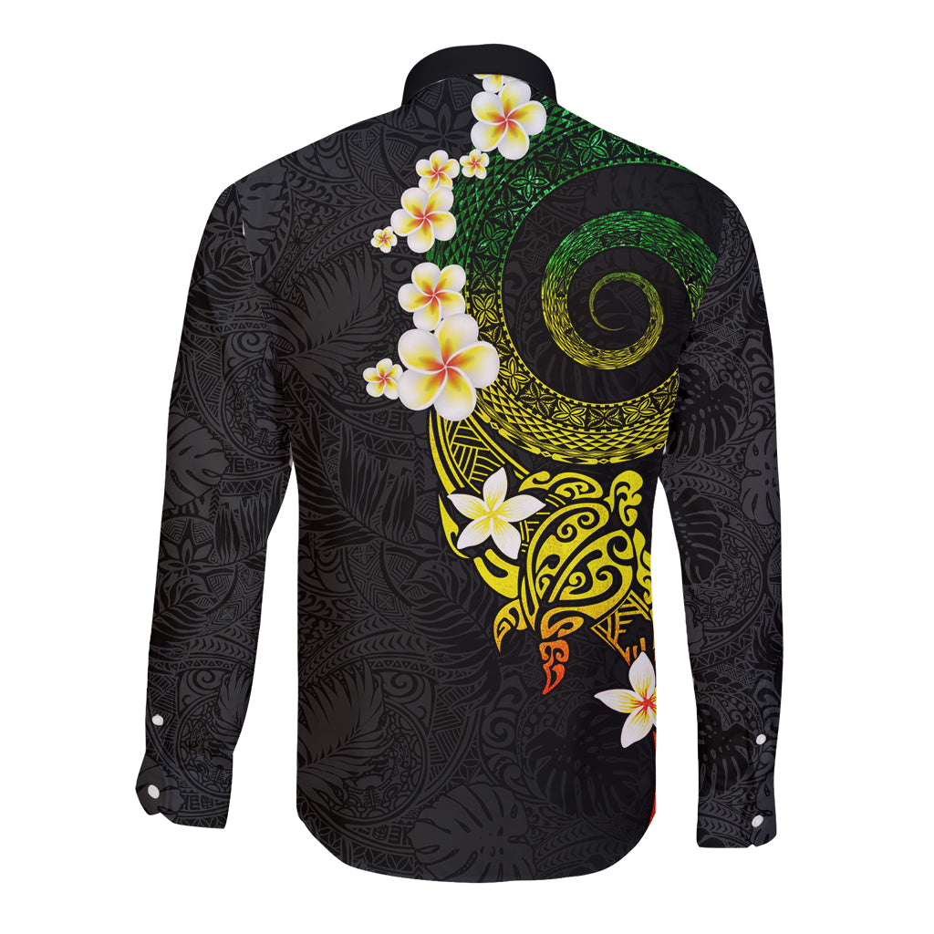 Polynesian Spiral Tribal Tattoo Long Sleeve Button Shirt Reggae Color LT03 - Polynesian Pride