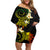 Polynesian Spiral Tribal Tattoo Off Shoulder Short Dress Reggae Color