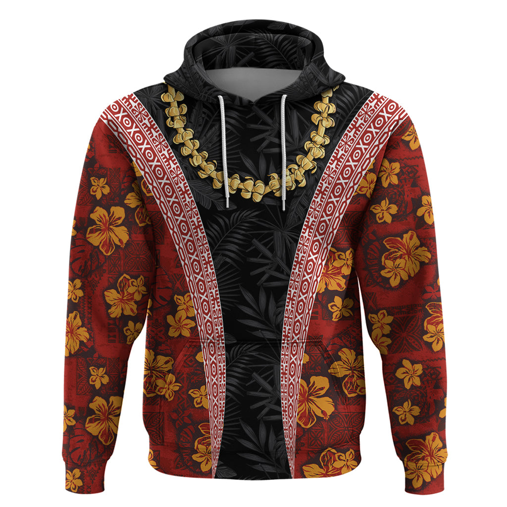 Hawaii Lei and Hibiscus Flowers Tribal Hoodie Patchwork Abstract Vintage LT03 Pullover Hoodie Red - Polynesian Pride