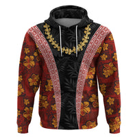 Hawaii Lei and Hibiscus Flowers Tribal Hoodie Patchwork Abstract Vintage LT03 Pullover Hoodie Red - Polynesian Pride