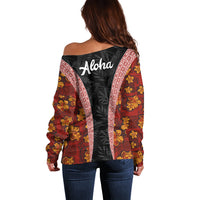 Hawaii Lei and Hibiscus Flowers Tribal Off Shoulder Sweater Patchwork Abstract Vintage LT03 - Polynesian Pride