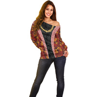 Hawaii Lei and Hibiscus Flowers Tribal Off Shoulder Sweater Patchwork Abstract Vintage LT03 - Polynesian Pride