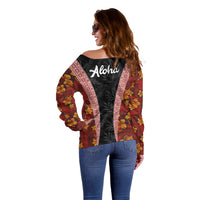 Hawaii Lei and Hibiscus Flowers Tribal Off Shoulder Sweater Patchwork Abstract Vintage LT03 - Polynesian Pride