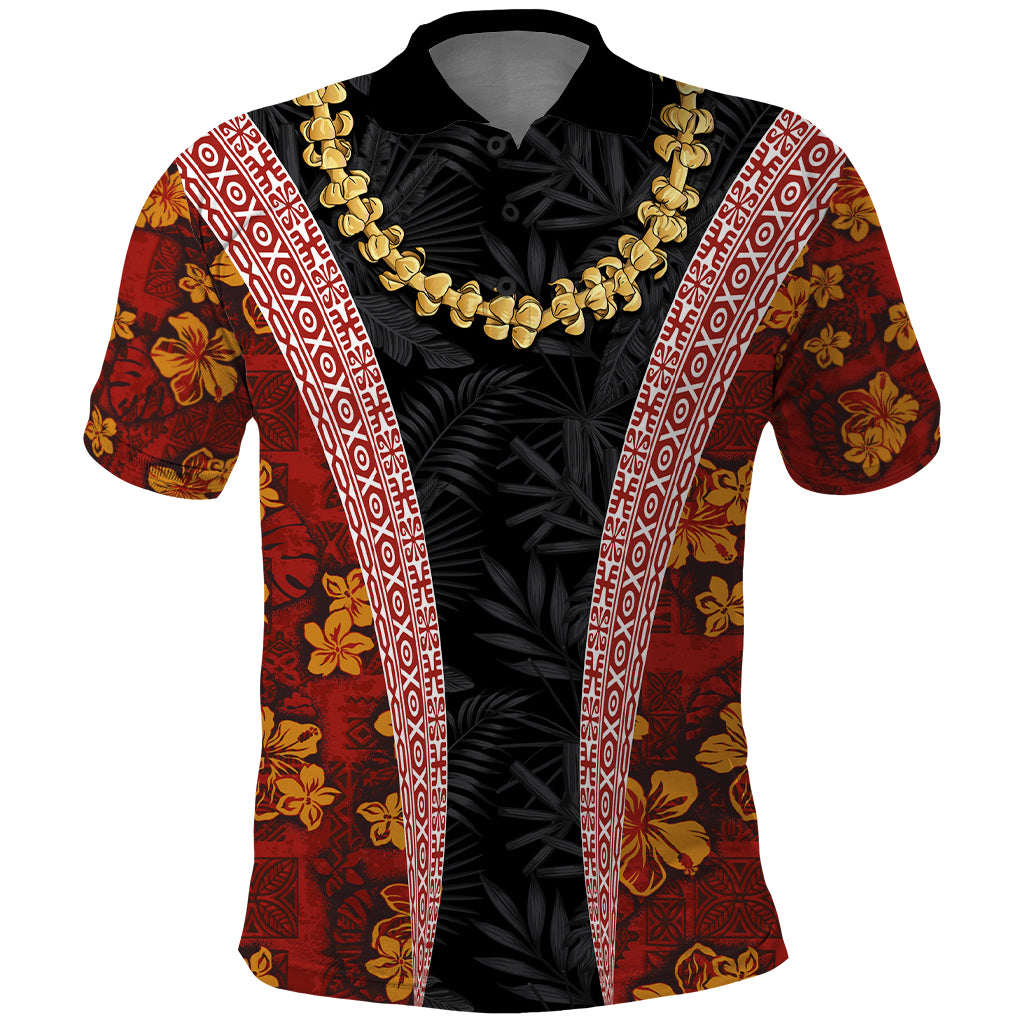 Hawaii Lei and Hibiscus Flowers Tribal Polo Shirt Patchwork Abstract Vintage LT03 Red - Polynesian Pride