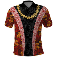 Hawaii Lei and Hibiscus Flowers Tribal Polo Shirt Patchwork Abstract Vintage LT03 Red - Polynesian Pride