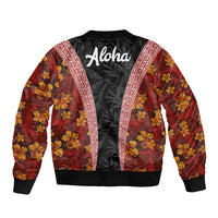 Hawaii Lei and Hibiscus Flowers Tribal Sleeve Zip Bomber Jacket Patchwork Abstract Vintage LT03 - Polynesian Pride