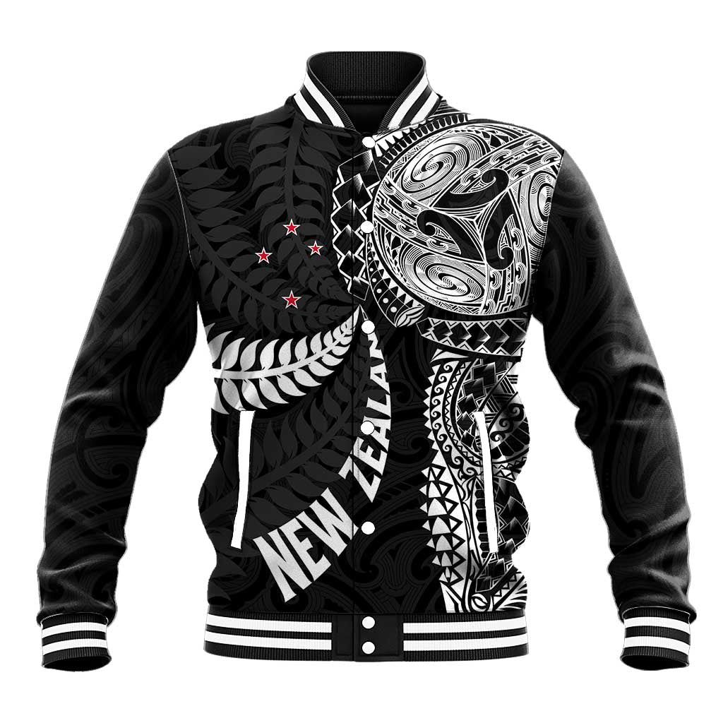 Aotearoa Volleyball Custom Baseball Jacket Silver Ferns and Maori Tribal Black LT03 Unisex Black - Polynesian Pride