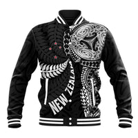 Aotearoa Volleyball Custom Baseball Jacket Silver Ferns and Maori Tribal Black LT03 Unisex Black - Polynesian Pride